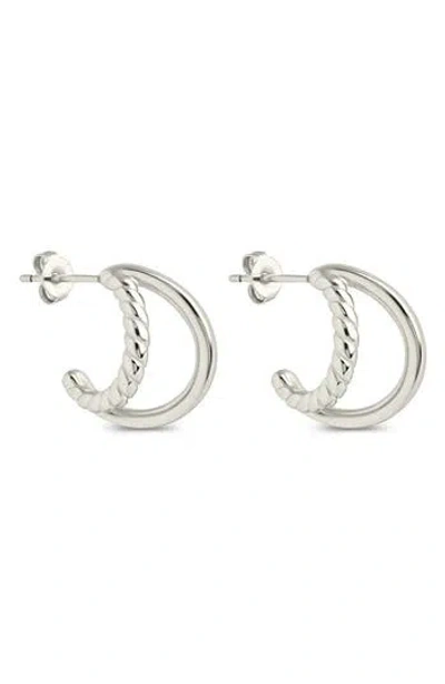 Sterling Forever Acacia Double Row Huggie Hoop Earrings In Gray