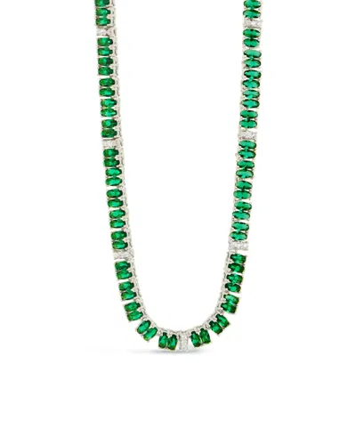Sterling Forever Ace Oval Cz Tennis Necklace In Green