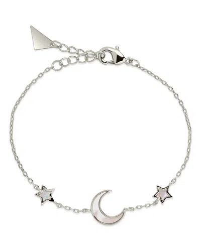 Sterling Forever Adda Moonstone Star & Moon Station Bracelet In Silver