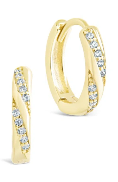 Sterling Forever 14k Over Silver Cz Adelise Micro Hoop Earrings In Gold