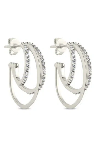 Sterling Forever Adriana Cubic Zirconia Triple Layer Hoop Earrings In Metallic
