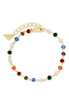 Sterling Forever Aimee Beaded Chain Bracelet In Gold