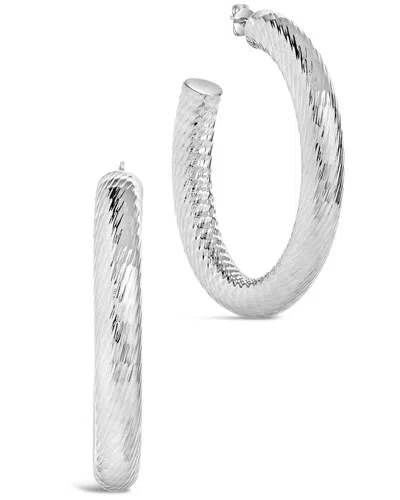 Sterling Forever Alayna Textured Hoop Earrings In Silver