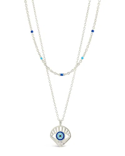 Sterling Forever Alessandra Cz & Enamel Evil Eye Layered Necklace In Silver