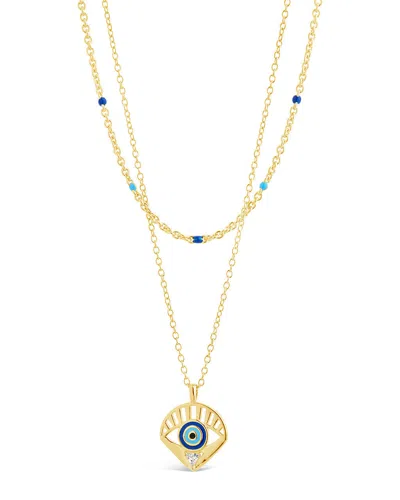 Sterling Forever Alessandra Cz & Enamel Evil Eye Layered Necklace In Gold