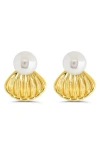 Sterling Forever Alice Faux Pearl Shell Stud Earrings In Gold