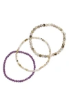 Sterling Forever Amethyst & Labradorite 3-pack Beaded Stretch Bracelets In Multi