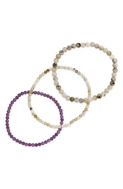 Sterling Forever Amethyst & Labradorite 3-pack Beaded Stretch Bracelets In Multi