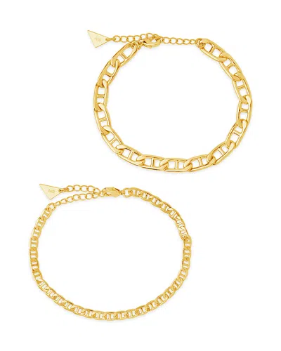 Sterling Forever Anchor Chain Bracelet Set Of 2 In Gold