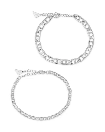 Sterling Forever Anchor Chain Bracelet Set Of 2 In Metallic