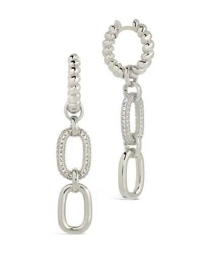Sterling Forever Andi Chain Link Drop Hoop Earrings In Metallic