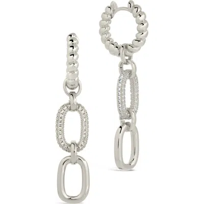 Sterling Forever Andi Cz Drop Hoop Earrings In Silver