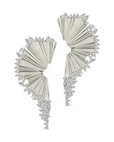 Sterling Forever Angelina Cz Fan Drop Studs Earrings In Silver