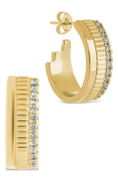 Sterling Forever Anika Mixed Texture Hoop Earrings In Gold