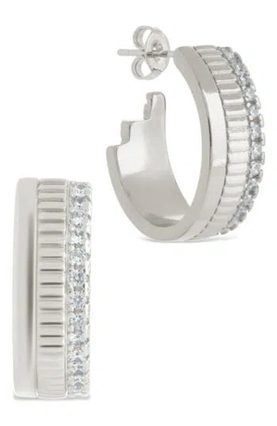 Sterling Forever Anika Mixed Texture Hoop Earrings In Silver