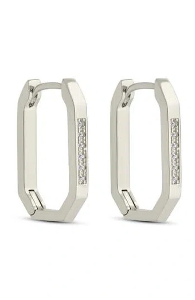 Sterling Forever Aria Geometric Cz Hoop Earrings In Gray