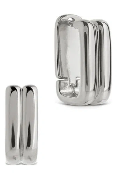 Sterling Forever Arianna Ribbed Square Hoop Earrings In Silver