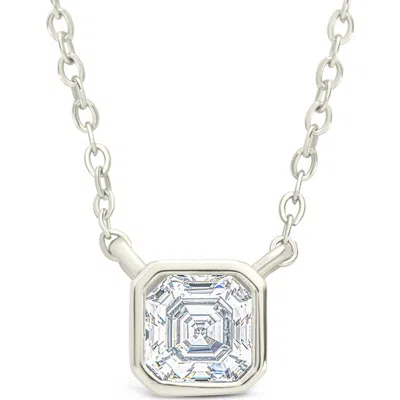 Sterling Forever Asscher Cut Cubic Zirconia Pendant Necklace In Metallic