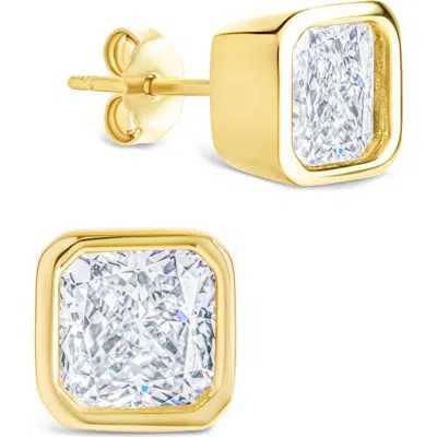Sterling Forever 14k Over Silver Cz Cushion Cut Bezel Set Stud Earrings In Orange