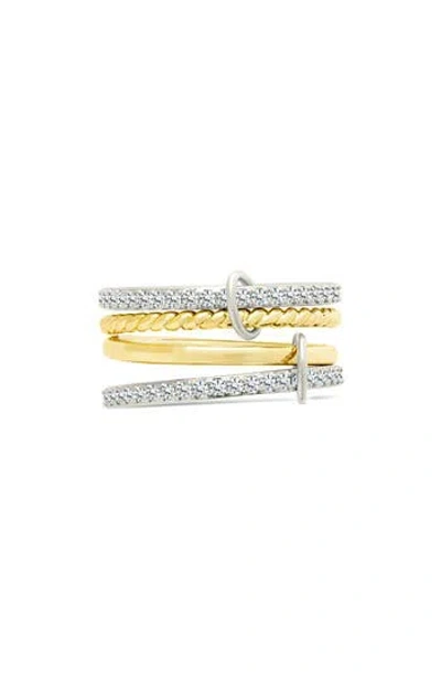 Sterling Forever Asta Cubic Zirconia Link Stacked Ring In Gold