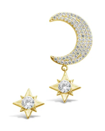 Sterling Forever Asymmetric Cz Burst & Crescent Drop Studs In Gold