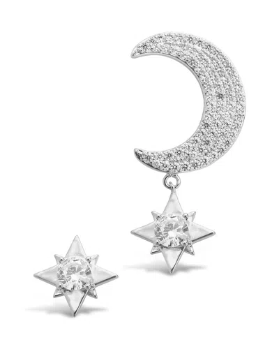 Sterling Forever Asymmetric Cz Burst & Crescent Drop Studs In Silver