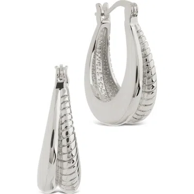Sterling Forever Athena Rib Hoop Earrings In Silver
