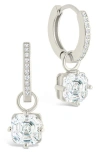 Sterling Forever Augusta Asscher Cubic Zirconia Drop Hoop Earrings In Metallic