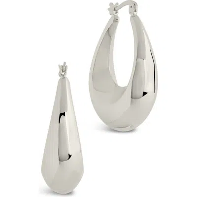 Sterling Forever Autumn Elongated Drop Hoop Earrings In Silver