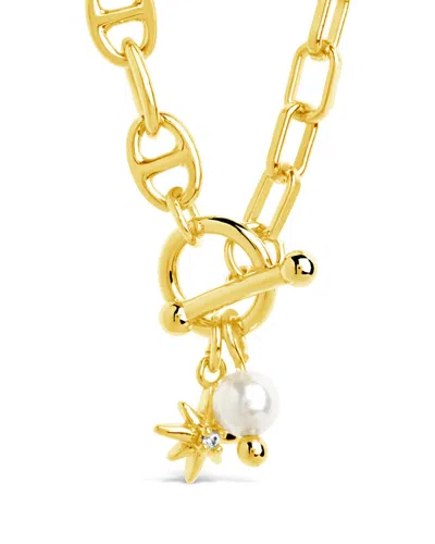 Sterling Forever Ava Pearl & Burst Toggle Chain Necklace In Gold
