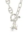Sterling Forever Cubic Zirconia Genuine Shell Pearl Ava Toggle Necklace In Metallic