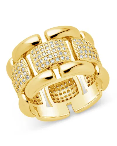 Sterling Forever Avina Cz Watch Chain Ring In Gold