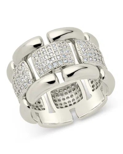 Sterling Forever Avina Cz Watch Chain Ring In Silver