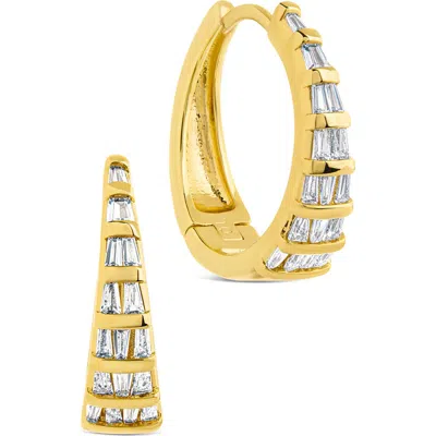 Sterling Forever Baguette Cubic Zirconia Huggie Hoop Earrings In Gold
