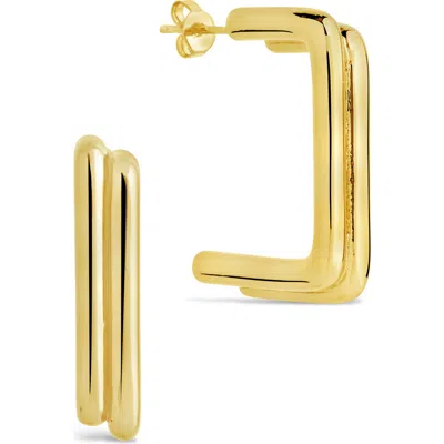 Sterling Forever Baguette Hoop Earrings In Gold