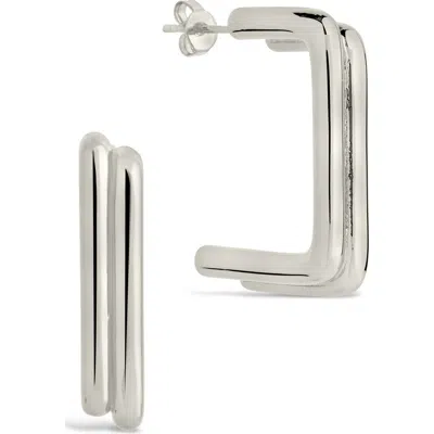Sterling Forever Baguette Hoop Earrings In Metallic
