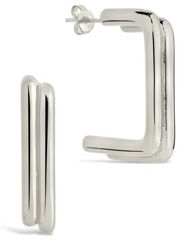 Sterling Forever Baguette Hoop Earrings In Silver
