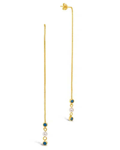 Sterling Forever Bali Turquoise & Pearl Charm Long Threader Earrings In Gold