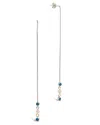 Sterling Forever Bali Turquoise & Pearl Charm Long Threader Earrings In Silver
