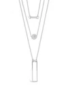 Sterling Forever Rhodium Plated Cz Disk & Open Bar Layered Necklace In Metallic