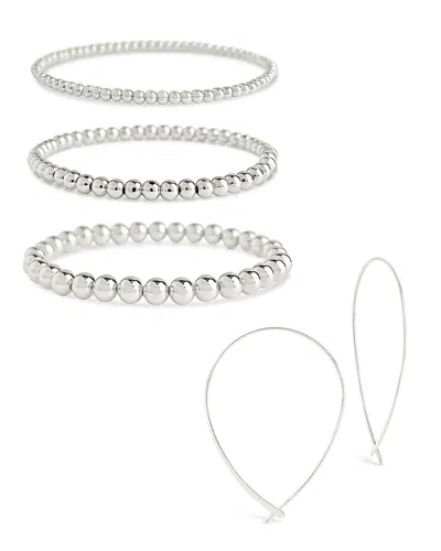 Sterling Forever Beaded Bracelet & Delicate Threader Earrings Set In Silver