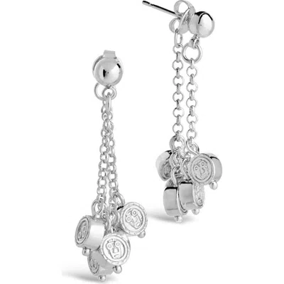 Sterling Forever Beaded Medallion Chain Drop Front/back Earrings In Silver