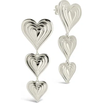 Sterling Forever Beating Heart Linear Drop Earrings In Silver