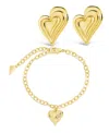Sterling Forever Beating Hearts Bracelet & Stud Earrings Set In 14k Gold Plated In Gold