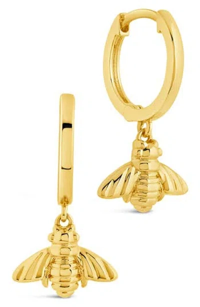Sterling Forever Bee Charm Huggie Hoop Earrings In Gold