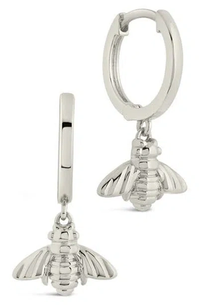 Sterling Forever Bee Charm Huggie Hoop Earrings In Silver