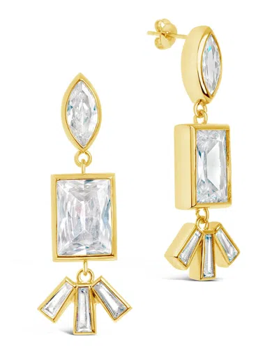 Sterling Forever Bella Square & Oval Cz Drop Earrings In Gold