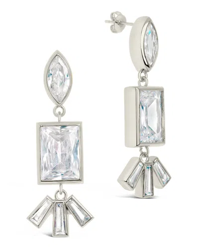 Sterling Forever Bella Square & Oval Cz Drop Earrings In Silver