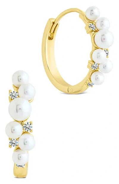Sterling Forever Belwyn Staggered Crystal & Faux Pearl Hoop Earrings In Multi