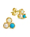 Sterling Forever Bermuda Opal, Pearl, & Turquoise Triple Stud Earrings In Gold